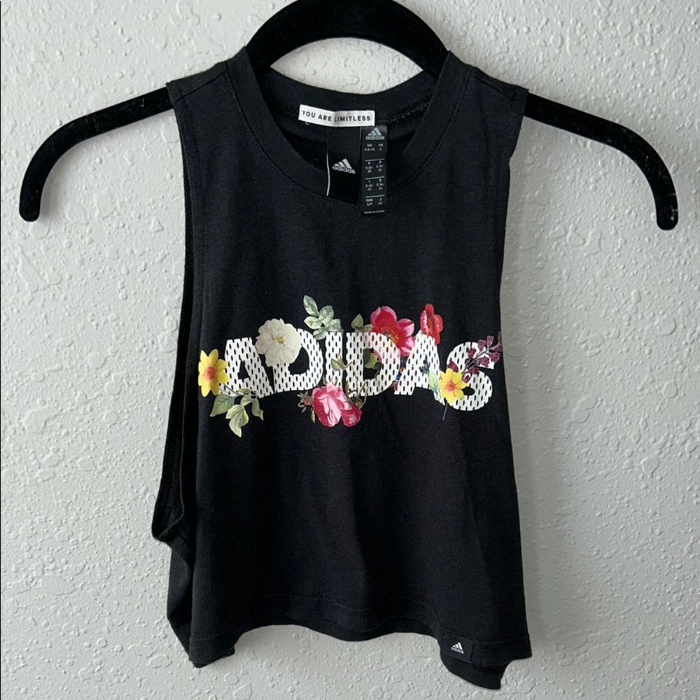 adidas Black Tank Top with Floral Logo
